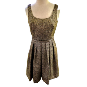 Donna Morgan Cocktail Black Gold Size 8 Dress Sleeveless Belted Pleated